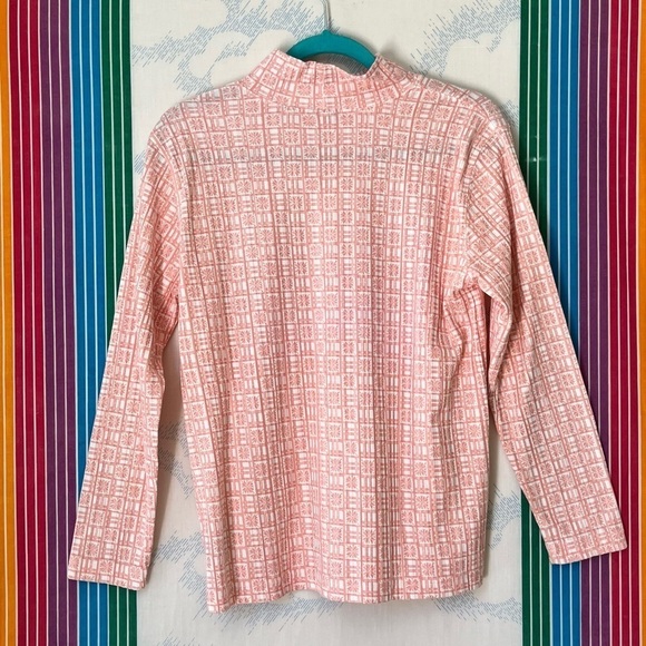 VINTAGE 90s pastel pink white mock turtleneck flower pattern extra large - Picture 2 of 3